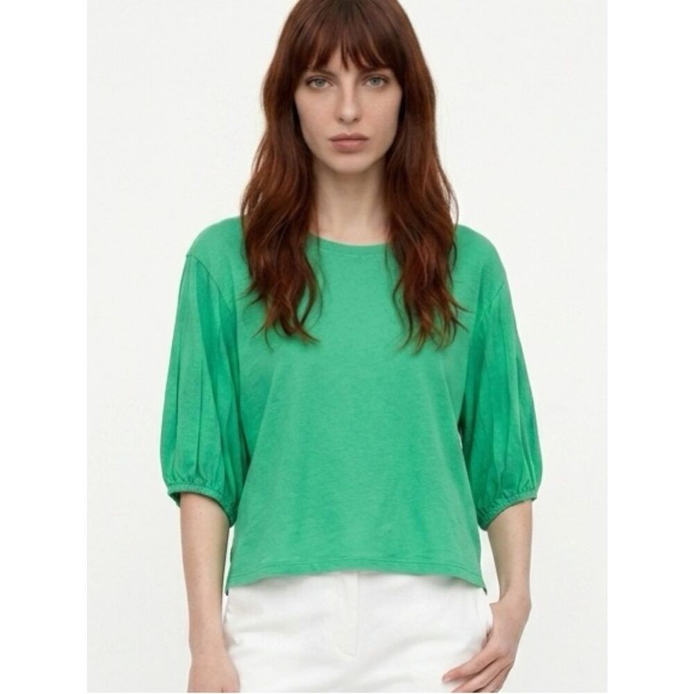 ZARA | Kelly Green Semi Cropped Short Sleeve Top Elastic Cuffs Women’s Size L